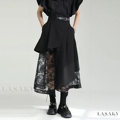 Lasaky - High-Waisted Irregular Mesh Patchwork Midi Skirt - Stylishly Unique and Fashionable Rok Midi, Tule Rok, Gonna In Tulle, Cotton Skirts, Unique Skirts, Skirts Summer, Asymmetrical Midi Dress, High Waisted Maxi Skirt, Gothic Rock