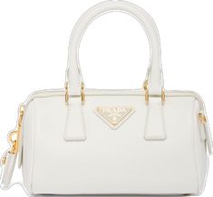 Luxury White Bag With Logo Hardware, Chic White Bag With Gold-tone Logo Plaque, Designer White Bags With Gold-tone Logo, Designer White Bags With Gold-tone Logo Plaque, White Bags With Double Handle And Logo Hardware, Rectangular Saffiano Leather Bag With Gold-tone Logo Plaque, Classic White Bags With Gold-tone Logo Plaque, White Saffiano Leather Travel Bag, White Saffiano Leather Rectangular Bag