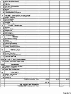 a spreadsheet showing the number and type of items used in this project, including windows