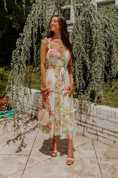 Your style is sure to blossom when you wear our beautiful 'Believe In Love' midi dress featuring lightweight material patterned with a pink, green, and orange floral print, a sweetheart neckline, ruffled shoulder straps, a tie belt around the waistline, and a relaxed tiered skirt silhouette that falls into a straight mid-calf length hemline! This dress comes with built in padding. Measurements S : Bust 30", Hip 36", Length 48", Waist 26". M : Bust 32", Hip 38", Length 48.5", Waist 28". L : Bust 34", Hip 40", Length 49", Waist 30". Believe In Love, Orange Floral Print, Tiered Skirt, Tie Belt, Green And Orange, Sweetheart Neckline, Mid Calf, Shoulder Straps, Off Shoulder Dress