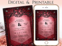 the wedding program is displayed on an iphone with pink flowers in front of it and text that reads, digital & printable