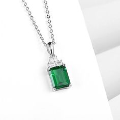 Features The lab created emerald necklace in sterling silver has a classic and luxurious design that is perfect for any occasion. Made all by hand! It truly deserves a spot in every jewelry collection. Beautifully crafted, this style is sure to become a treasured keepsake. It is made of 925 sterling silver. Made to last a lifetime, strong and durable! Strict health standards guarantee your everyday wearing. Lead-free, cadmium-free, nickel-free and allergy-free. Harmless to your health. Mirror po Sapphire Side Stones, White Lab, Lab Created Emerald, Emerald Necklace, Pretty Box, Stone Setting, Luxurious Design, Allergy Free, Timeless Jewelry