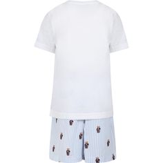 Color: Multicolor Multicolor pajamas in polyester consisting of a t-shirt and shorts. White t-shirt, short sleeves, crew neck, ribbed hem and sleeves. It is embellished with a printed bear and a blue logo. Short, blue elastic waistband with white logo. It is embellished with all-over bears and light blue stripes. 100% Polyester. Washing machine at 30°. Designer Ralph Lauren, Kenzo Kids, Shorts White, Boys Pajamas, Blue Logo, Stella Mccartney Kids, T Shirt And Shorts, White T Shirt, Luxury Retail