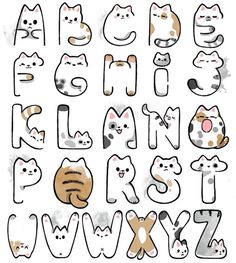 the letters and numbers are drawn in different styles, with cats on each one side