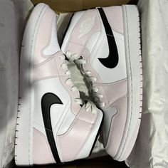 - Brand New, Never Worn - Comes In Original Box And Everything - Goat Certified - Size 5 In Women’s Jordan 1 Mid Barely Rose, Nike Jordan 1 Mid, Jordan Pink, Nike Jordan 1, Nike Air Max Excee, Nike Air Vapormax Flyknit, Nike Sneakers Women, Nike Tennis Shoes, Nike Shoes Air Max