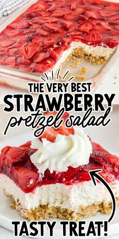 Strawberry Pretzel Salad Strawberry Pretzel Jello, Strawberry Pretzel Jello Salad, Strawberry Pretzel Salad Recipe, Homemade Whipped Cream Recipe, Fresh Strawberry Recipes, Jello Dessert Recipes, Strawberry Pretzel Salad, Pretzel Salad, Strawberry Pretzel