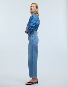 The Perfect Vintage Wide-Leg Crop Jean in Altoona Wash: Raw-Hem Edition Vintage Fans, School Looks, Denim Details, Cropped Jeans, Stretch Denim, Madewell, What To Wear, Birthday Gift, Wide Leg