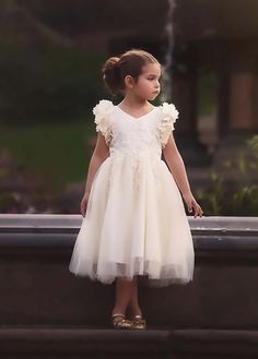 BIANCA DRESS IVORY Toddler Wedding Dress, Lace Frocks, Flower Girl Tiara, Bianca Dress, Wedding Dresses Cinderella, Sewing Kids Clothes, Overlay Skirt, White Flower Girl Dresses, Communion Dresses