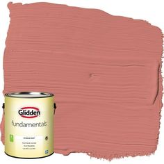 a pink paint with the words glidden on it and a can of paint next to it