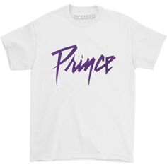 Purple Logo On White T-Shirt Purple Prince Graphic Tee, Band Merch T-shirt With Name Print, Basic Streetwear T-shirt With Name Print, Relaxed Fit Tops With Name Print For Streetwear, Band Merch T-shirt With Name Print In Cotton, Basic Name Print Streetwear T-shirt, Graphic Tee T-shirt With Name Print For Streetwear, Graphic Tee With Name Print For Streetwear, Streetwear Short Sleeve Shirt With Name Print