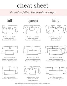 the instructions for how to make an overstuffed bed sheet with pillow placements and sizes