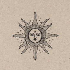 a drawing of the sun with its face drawn in black ink on a piece of paper