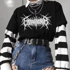 Vsco Shirts, E Girl Style, Moda Grunge, E Girl Aesthetic, E Girl Outfits, Mode Tips, Gothic Shirts, Grunge Shirt, Alt Outfits