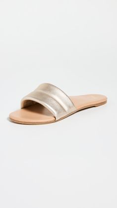 Upper: Cowhide. Lining: Leather. Padded strap with metallic finish. Lightly cushioned leather footbed. Rubber sole. Imported, Mexico. This item cannot be gift-boxed. Rubber Sole, Shoes Sandals, New Arrivals, Platinum, Sandals, Luxury Fashion, Leather, Mexico