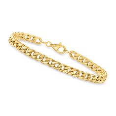 Ross-Simons - 10kt Yellow Gold Curb-Link Bracelet. 8". Canaria fine jewelry. Perfect for everyday wear, these genuine 10kt gold wardrobe essentials are fashionable, fun and designed to last a lifetime. Strong and durable, our collection of gold classics is always a great value. This handcrafted 10kt yellow gold curb-link bracelet is an essential style for any fashion-forward jewelry box. Lobster clasp, 10kt yellow gold curb-link bracelet. Gold Wardrobe, Fine Jewelery, Gold Piece, Fine Jewelry Bracelets, Affordable Luxury, Real Gold, Womens Jewelry Bracelets, Link Bracelets, Precious Metals