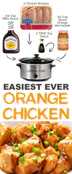 an orange chicken recipe is shown in this advertisement