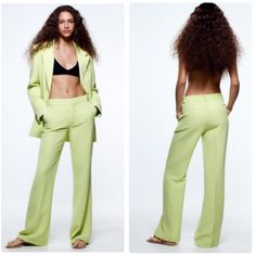 Nwt Zara Lime Green Trousers Size Small Mid Rise 4 Pocket Style Zip Fly With Eye Hook Closure Sizing: Waist: 15” Rise: 11” Hips: 18” Inseam: 32” Spring Stretch Full-length Pantsuit, Spring Stretch Full Length Pantsuit, Spring Office Stretch Sets, Trendy Wide Leg Workwear Set, Solid Color Trousers Sets For Spring, Trendy Wide Leg Sets For Workwear, Spring Office Wear Sets With High Waist, Solid Color High-waisted Pants Set For Summer, Solid High-waisted Pants Sets For Summer