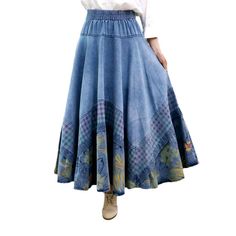 Make a bold statement this summer with our 2023 Spring-Summer Collection Bohemian Flower print denim skirt! Featuring a boho-style. this long. high-waisted skirt with embroidered details and rubber closure is the perfect blend of contemporary fashion and nostalgic grunge.Why You'll Love It: Embroidered Details: Delicate floral embroidery on the edges of this skirt brings a touch of boho-inspired style. Long & High-Waisted: The length and high-waisted cut of this skirt accentuate any figure. maki Long Jeans Skirt, Fitted Denim Skirt, Denim Skirts Online, Bohemian Flower, Womens Denim Skirts, Bohemian Flowers, Print Denim, Jeans Skirt, Long Jeans