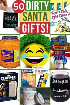 the collage is filled with different items for santa's gift givings to kids