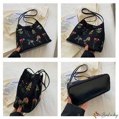 Bird in Bag - New embroidered tote bag female canvas bag large capacity shoulder female bags fashion crossbody bag Embroidery Shoulder, Flowers Tote Bag, Hippie Stil, Flowers Tote, Bags Casual, Embroidered Tote Bag, Embroidered Tote, Womens Designer Handbags, Perfect Tote Bag