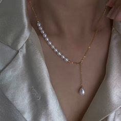 Freshwater Pearl Gold Chain Necklace | Red Retro Jewelry Wedding Necklaces With Clavicle Chain, Wedding Necklace With Clavicle Chain, Wedding Long Necklace With Clavicle Chain, Pearl White Pearl Clavicle Chain Necklace, Classic Pearl White Necklace With Clavicle Chain, White Pearl Necklace With Delicate Chain For Formal Occasions, White Pearl Long Necklace With Clavicle Chain, White Pearl Chain Necklace With Pearl Drop, Pearl White Long Pearl Chain Necklace