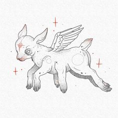 a drawing of a dog with wings on it's back