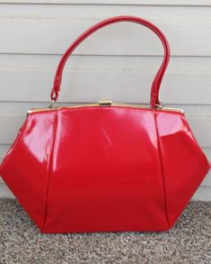 Vintage 1950s 1960s Red Patent Leather Handbag Pocketbook Purse MCM Large Indoor Photography, Large Handbag, Patent Leather Handbags, Apple Red, Vintage Purses, Large Handbags, Pocket Book, Work For You, Vintage Handbags