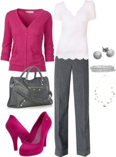 Elegantes Outfit Frau, Look Office, Grey Slacks, Casual Chique, Gray Pants, Pink Pants, Work Clothes, Business Attire