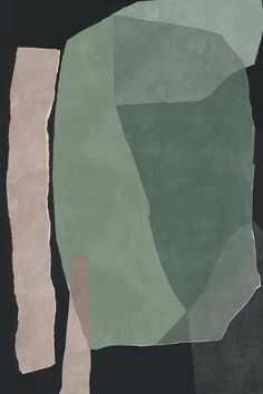 an abstract piece of paper with different colors and shapes on black background, including one green rectangle