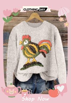 Farm Chick Casual Cozy Knit Sweater Cute Acrylic Sweater For Fall, Casual Cable Knit Pattern For Fall, Casual Fall Knitting Pattern In Acrylic, Casual Acrylic Knitting Pattern For Fall, Casual Fall Acrylic Knitting Pattern, Casual Multicolor Knitting Pattern For Winter, Casual Winter Knitting Pattern For Soft Knit, Cozy Long Sleeve Knitted Tops, Fall Knitted Tops With Crew Neck