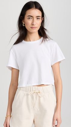 Les Tien May Crop Tee | Shopbop Summer Athleisure Muscle Tee With Crew Neck, Boxy Fit Cropped Graphic T-shirt With Short Sleeves, Summer Cotton Crew Neck Muscle Tee, Summer Cotton Muscle Tee With Crew Neck, Summer Crew Neck Cotton Muscle Tee, Spring Relaxed Fit Muscle Tee With Short Sleeves, White Cotton Crew Neck Cropped T-shirt, Sporty Crew Neck Muscle Tee For Spring, Spring Graphic Muscle Tee With Short Sleeves