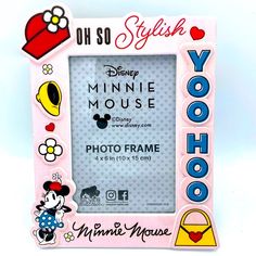 a minnie mouse photo frame is shown on a white background