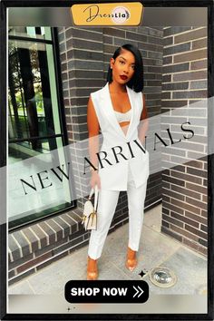 Elegant Ol Sleeveless Blazer Full Pants Suit Flat Pant, Sleeveless Blazer, Pants Suit, Turndown Collar, Fashion Flats, 1 Million, Two Pieces, Fashion Pants, Sleeve Styles