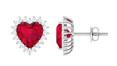 Product Details Turn heads and capture hearts with these adorable Heart Stud Earrings, a must-have addition to your jewelry collection or a thoughtful gift for your beloved. These Fine Earrings feature an 8 MM Heart Shape Lab Created Ruby gemstone set in Prong Setting, encircled by a dazzling Diamond Halo. The combination of deep red hue and sparkling gemstones creates a stunning contrast of color and light. Secured with Screw Back Closure, these Stud Earrings will never go out of style and beco Ruby Stud Earrings, Ruby Earrings Studs, Heart Stud Earrings, Ruby Gemstone, Heart Studs, Heart Earrings Studs, Fine Earrings, Diamond Halo, Halo Diamond