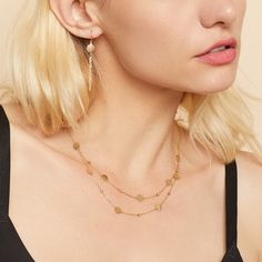 #All The chic double drop design of our Manhattan Layered Station Necklace will never go out of style. This substantial piece features alternating gold discs and dots along two delicate chains in a way that will always catch the light. The Finer Points: #YellowGold-14kSolidGold-17 14k Solid Yellow Gold 17 Inches Length 3.6 Grams Solid Gold Crafted in Istanbul, Turkey #RoseGold-14kSolidGold-17 14k Solid Rose Gold 17 Inches Length 3.6 Grams Solid Gold Crafted in Istanbul, Turkey Drop Design, Gold Disc, Station Necklace, Gold Price, Drops Design, Jewelry Business, The Chic, Solid Yellow, Out Of Style