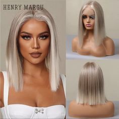 Brand New Wigs For White Women, Blonde Platinum, Icy Blonde Hair, Short Straight Bob, Blonde Wigs, Wigs Short, Icy Blonde, Natural Wigs, High Quality Wigs