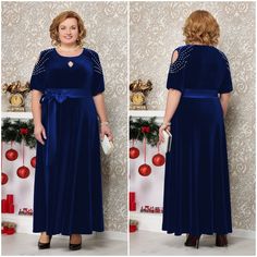 Absolutely Beautiful Natural Velour Party Plus Size Dress For All Occasions Made In Europe Limited Edition With Silk Belt Velour This Stunning Velour Maxi Dress Is A Must-Have For Any Special Occasion. The Asymmetrical Sleeve And Crew Neckline With A Zip Closure Add A Touch Of Elegance To The Dress. The Dress Is Perfect For Formal Occasions Like Wedding Or Holy Communion And Also Great For Party And Cocktail Events. The Dress Is Made Of High-Quality Velour Material With Beautiful Pearl Accents T Blue A-line Maxi Dress For Party, Short Sleeve Evening Dress For Dinner, Holiday Evening Maxi Dress With Short Sleeves, Royal Blue Maxi Dress For Party, Blue Evening Formal Dress, Blue A-line Dress For Dinner, Blue Floor-length Dress For Holidays, Blue Floor-length Holiday Dress, Royal Blue Maxi Dress For Evening