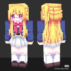 an image of some type of character in pixellated papercrafting style, with blonde hair and blue eyes