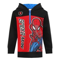 PRICES MAY VARY. Officially licensed Marvel Spiderman hoodie for toddler boys and big kids Made from soft, comfortable polyester material Features Spiderman graphic print on front with web shooter design Long sleeve hooded sweatshirt with kangaroo pocket Machine washable for easy care Officially licensed Marvel Spider-Man boys clothes. Dress your boy in this Spider-Man fleece hoodie for toddlers and big boys. Spider-Man boys clothes, and boys hoodies and sweatshirts. Contains one Spider-Man web Web Shooter Design, Spiderman Graphic, Spiderman Hoodie, Spider Man Web, Pullover Half Zip, Black Hooded Sweatshirt, Half Sleeve Dresses, Boys Clothes, Boys Hoodies