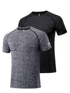 2pcs/Set Men's Sports Quick-Dry T-Shirt For Fitness, Running, Basketball Training, Round Neck Short Sleeve Breathable Tops Gym Clothes Men Basic T Shirt Multicolor   Short Sleeve Knitted Fabric Letter,Plain  Medium Stretch  Men Activewear, size features are:Bust: ,Length: ,Sleeve Length: Gray Moisture-wicking Short Sleeve Activewear, Gray Short Sleeve Activewear For Sports, Gray Short Sleeve T-shirt For Running, Gray Crew Neck T-shirt For Running, Athletic Heather Short Sleeve Gym Tops, Gray Short Sleeve Activewear For Gym, Athletic Heather Short Sleeve Tops For Gym, Gray Short Sleeve Athletic Activewear, Gray Sports T-shirt