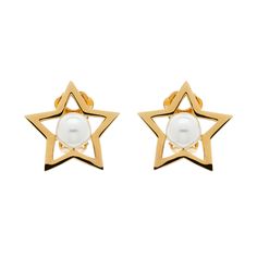 A pair of polished gold plated stars set with lustrous 8mm faux Pearls, these glamorous clip on earrings are the perfect way to add a special finish to your outfit! Fitted with our silicone cushion backs for extra comfort these can be worn on every occasion. Length: 2cm All earrings are nickel free and hypoallergenic. Please avoid contact with perfume and cosmetics which can damage plating. Gold Jewelry Earrings, Stocking Fillers For Her, Forever Jewelry, Jewelry Ring Box, Clip Earrings, Gold Pearl, High Quality Jewelry, Free Jewelry, Statement Jewelry