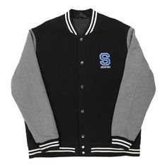 Vintage black Medford Sport-Tek Baseball Jacket - mens xx-large Black Varsity Jacket With Letter Patch, Black Winter Outerwear With Letter Patch, Black Long Sleeve Varsity Jacket For Campus, Black Winter Varsity Jacket For Campus, Black College Outerwear With Letter Print, Black Varsity Jacket With Letter Patch For Fall, Black Varsity Outerwear With Letter Print, Black Casual Varsity Jacket With Letter Patch, Black Outerwear With Letter Print And Baseball Collar