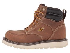 The KEEN® Cincinnati 6' Waterproof (Soft Toe) non-safety work boots have the electrical hazard protection, interior comfort, and slip-resistant outsole that will have you performing at your best every workday..Style number: 1023223 (Belgian/Sandshell)..Lace-up work wedge boot with a plain soft toe that meets ASTM F2892-17 EH (Electrical Hazard) safety standards..Leather full grain leather upper..KEEN.DRY® waterproof breathable membrane locks out rain and humidity, but releases the heat and persp Slip-resistant Moc Toe Waterproof Boots For Safety, Slip-resistant Moc Toe Waterproof Boots For Work, Slip-resistant Moc Toe Waterproof Boots For Outdoor Work, Protective Toe Work Boots For Outdoor Activities, Outdoor Work Boots With Slip-resistant Plain Toe, Slip-resistant Plain Toe Work Boots For Outdoor Use, Rugged Slip-resistant Hiking Boots For Safety, Impact Resistant Moc Toe Work Boots For Safety, Impact Resistant Moc Toe Work Boots