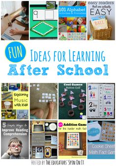 the back cover of fun ideas for learning after school with pictures of children's activities