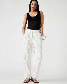 Summer Workwear Pants With Vertical Stripes, Summer Tapered Leg Pants With Vertical Stripes, Elegant Pinstripe Pants For Summer, Elegant Summer Pinstripe Pants, Elegant Pinstripe Bottoms For Summer, Formal Bottoms With Vertical Stripes For Summer, Formal Summer Bottoms With Vertical Stripes, Elegant Summer Pants With Vertical Stripes, Formal Spring Pants With Vertical Stripes