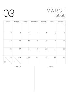 the march calendar is shown in black and white