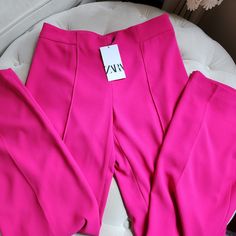 Zara Flowy Pant Neon Fuschia: Sizes M, L, Xl Available Bnwt. Set Blazer + Pants Available In A Separate Listing. Spring Elastane Pantsuit, Spring Stretch Elastane Pantsuit, Pink Elastane Pants, Pink Elastane Pants For Work, Pink Elastane Pants For Workwear, Pink Straight Elastane Pants, Pink Ankle-length Wide Leg Pants For Party, Zara Elastane Pants For Workwear, Pink Spring Pantsuit