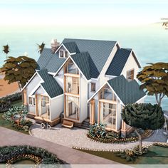 this is an artist's rendering of a large house on the beach with lots of windows