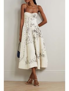 ERDEM Catalina floral-print linen midi dress | NET-A-PORTER Dorothy Dandridge, Cami Maxi Dress, Sleeveless Outfit, Linen Midi Dress, Sling Dress, Modieuze Outfits, Hip Dress, Daily Dress, Looks Style