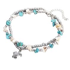 Discover the perfect blend of boho style anklets and beach vibes with our Boho Style Starfish Anklet. This bohemian anklet is designed to elevate your style and resonate with your love for the ocean and yoga. Crafted from high-quality zinc alloy, it is durable and resistant to wear, ensuring it remains a cherished accessory for years to come. Bohemian Silver Charm Bracelet For Beach, Silver Bohemian Charm Bracelet For Beach, Silver Vacation Bracelet, Casual Metal Jewelry For Beach, Silver Metal Charm Bracelet For Beach, Silver Beaded Bracelet With Lobster Clasp For Beach, Silver Metal Beaded Bracelet For Beach, Silver Bohemian Strand Anklets, Adjustable Ocean-inspired Metal Jewelry